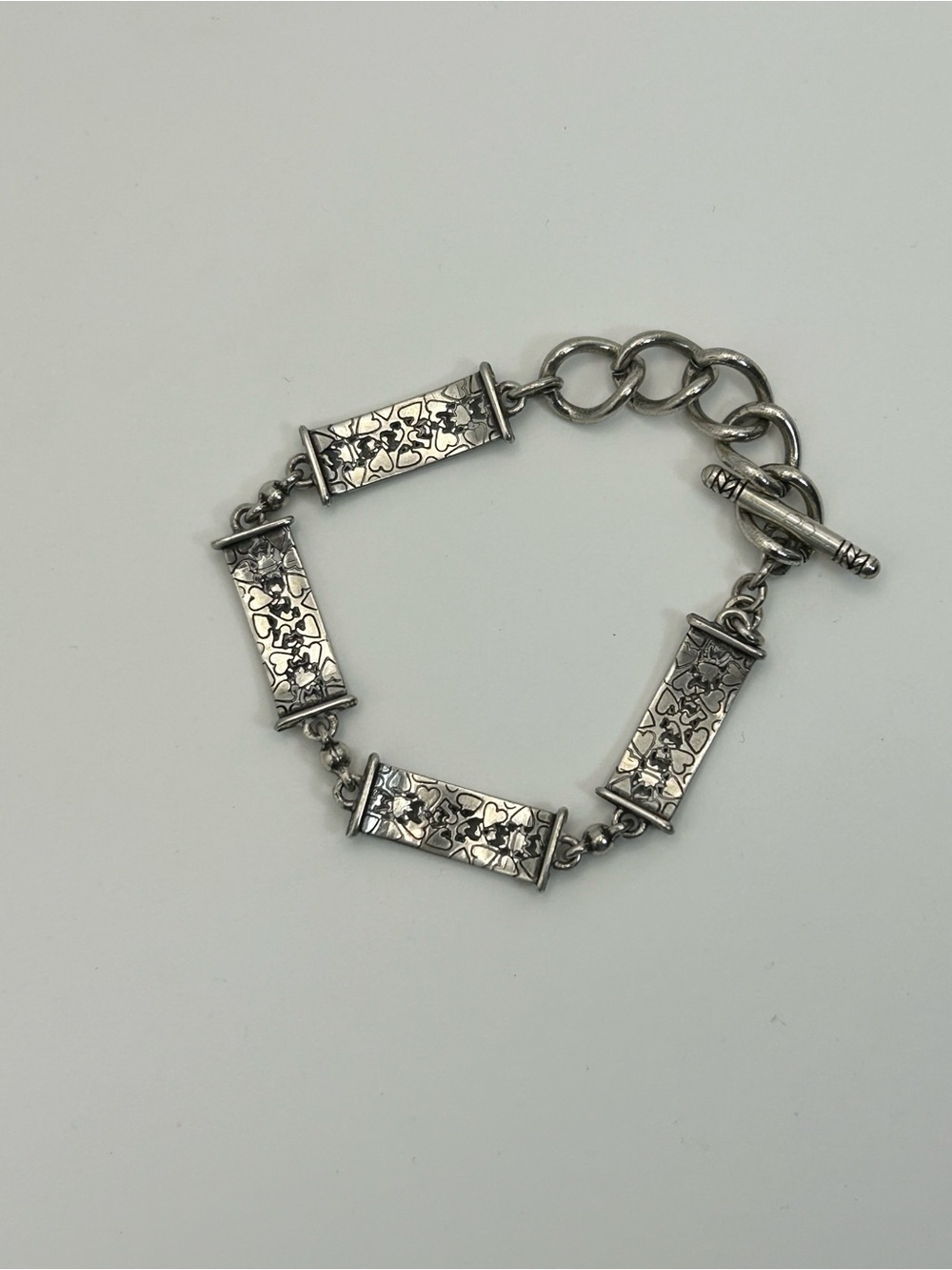 Brighton Vintage Bar Link Bracelet Silver Plated Toggle Etched Design 7.5" - Picture 6 of 9
